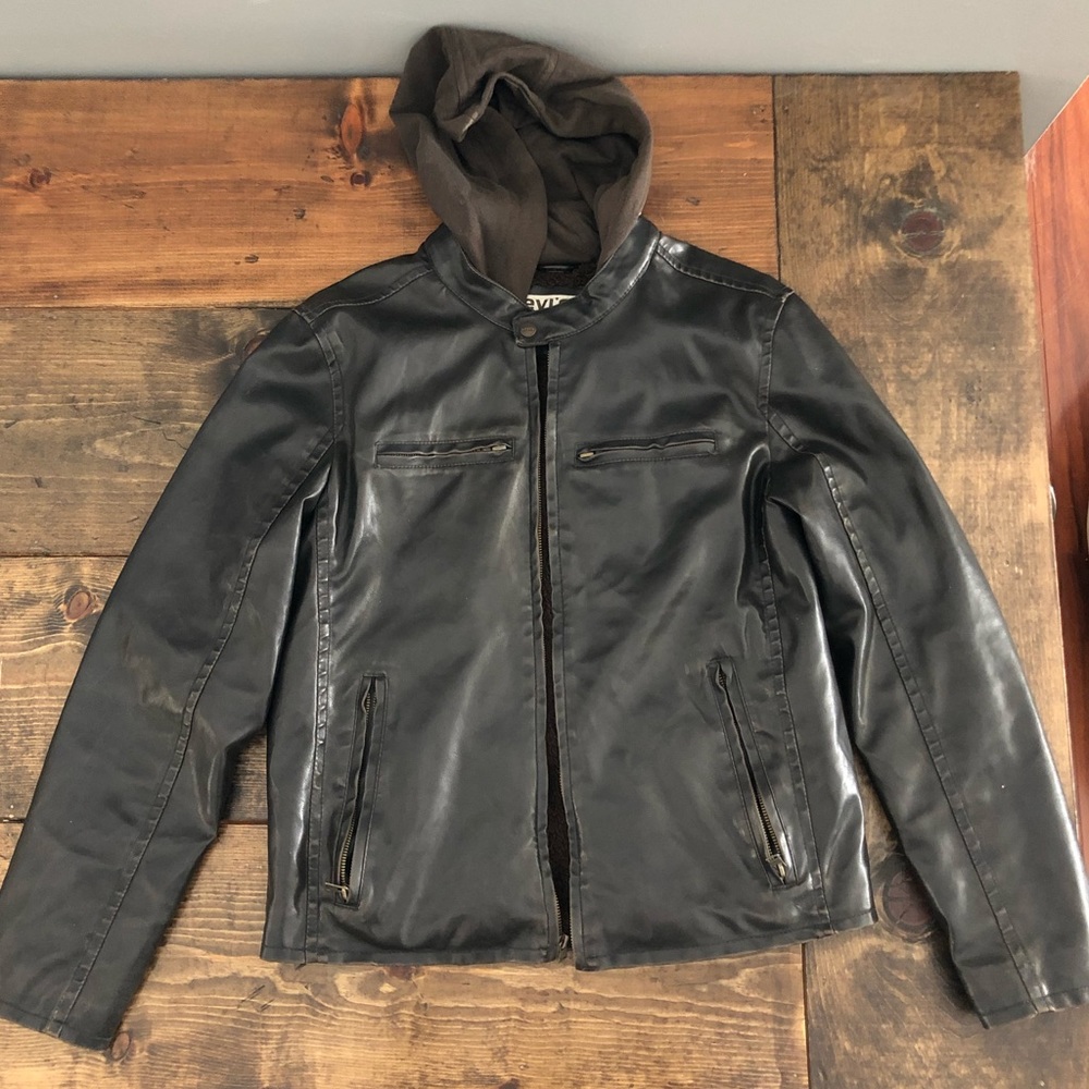 Levi's Sherpa Lined Hooded Leather Jacket Small